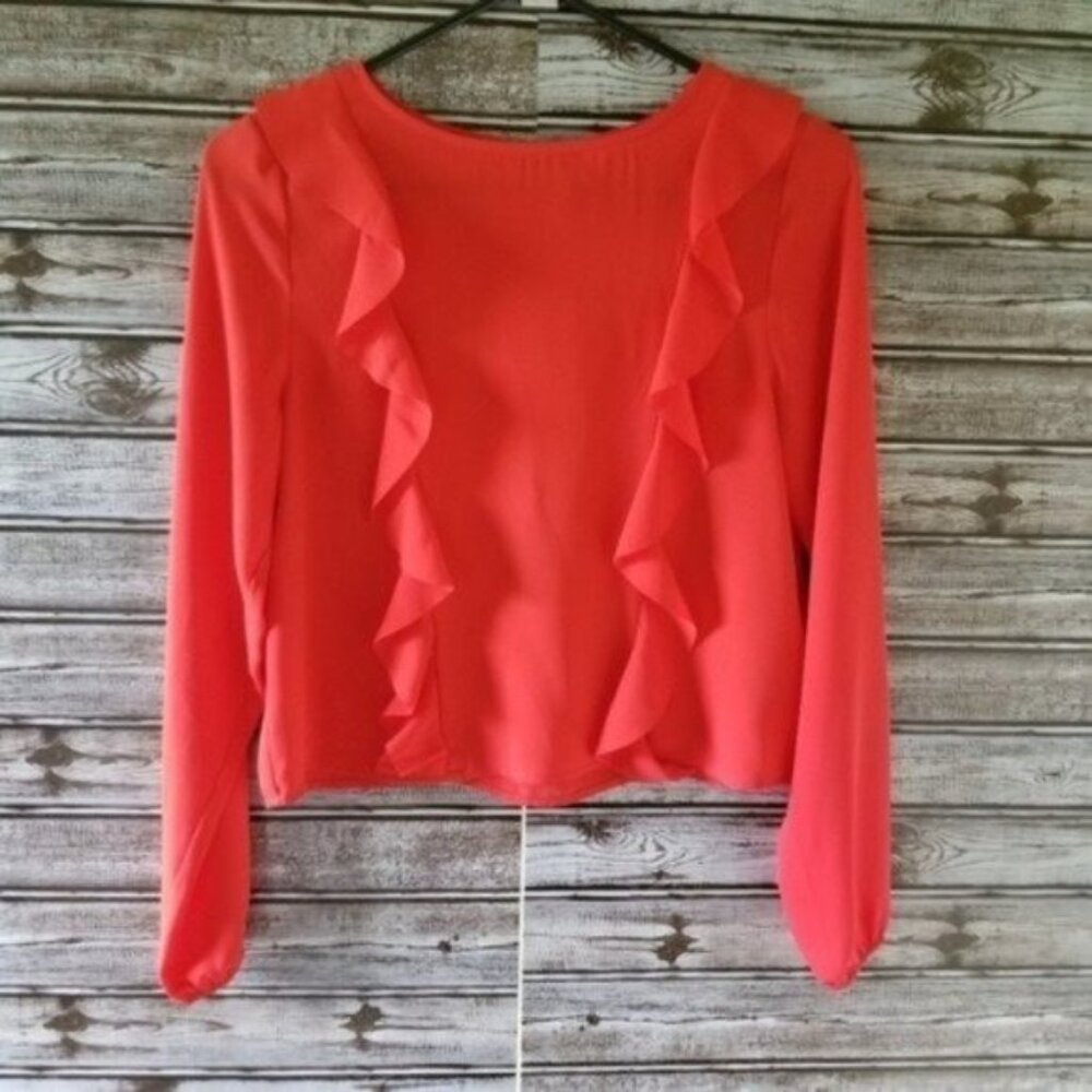 H&M Divided Women's Long-Sleeved Blouse Size 4 Red Ruffled
